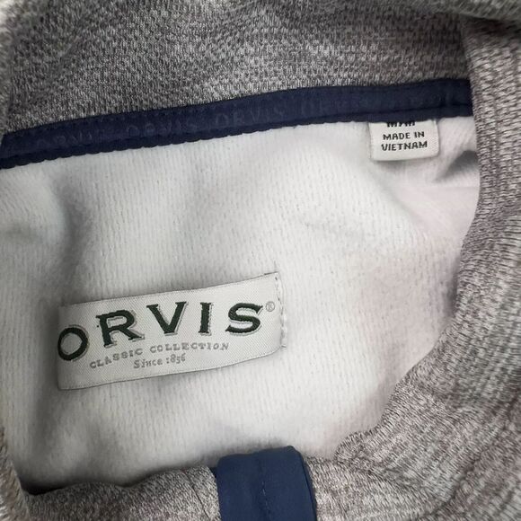 Orvis Sweater Mens Med Performance Pullover Quarter Zip Fleece Gray Pocket - Picture 8 of 10
